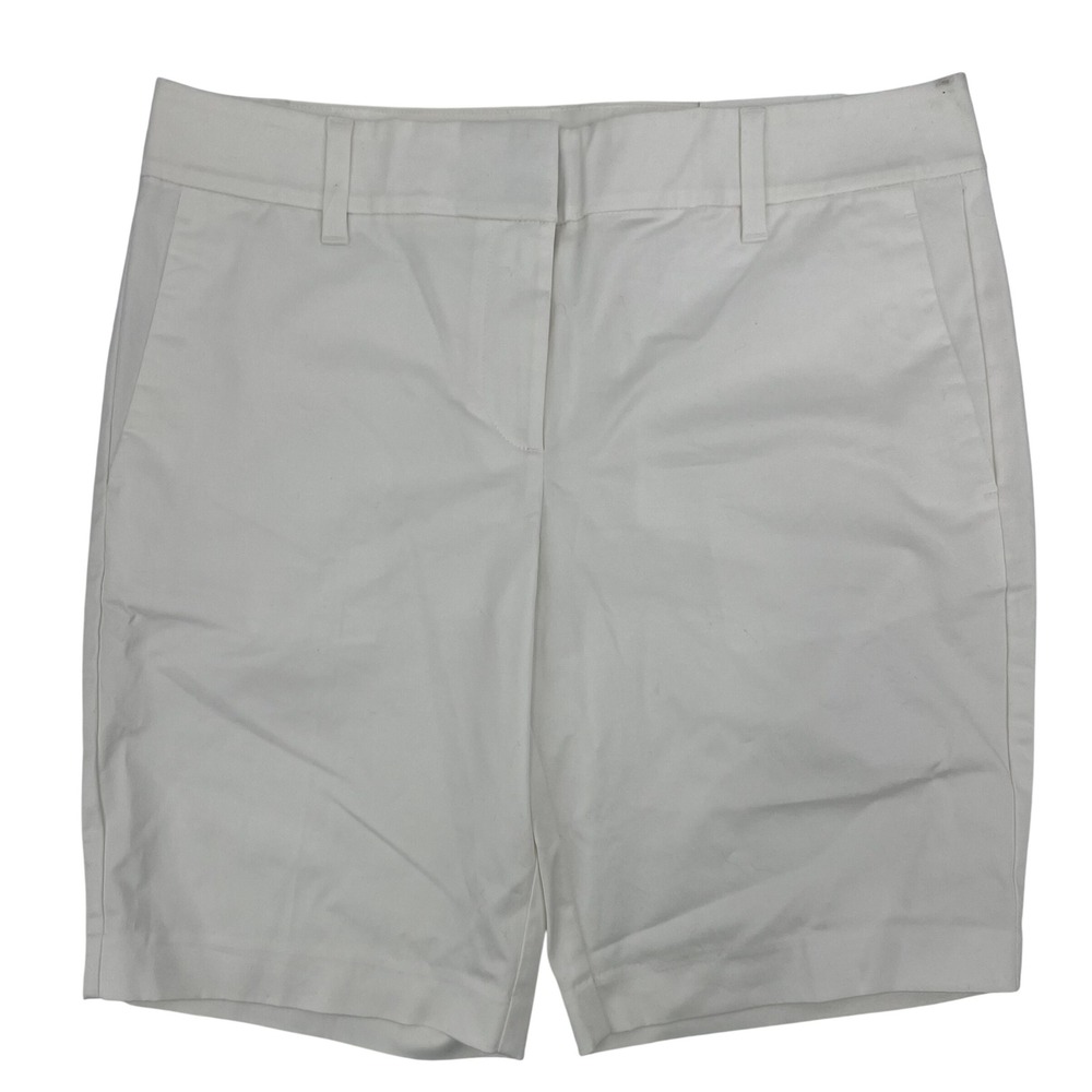 Ann Taylor Factory White 10 Inch Bermuda Shorts Mid Rise Size 8 Stretch Cotton